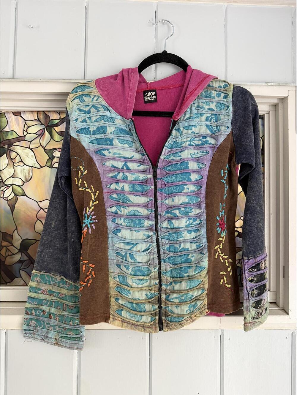 Shop Therapy Colorful boho hippie Hooded Zip-Up Jacket size small medium